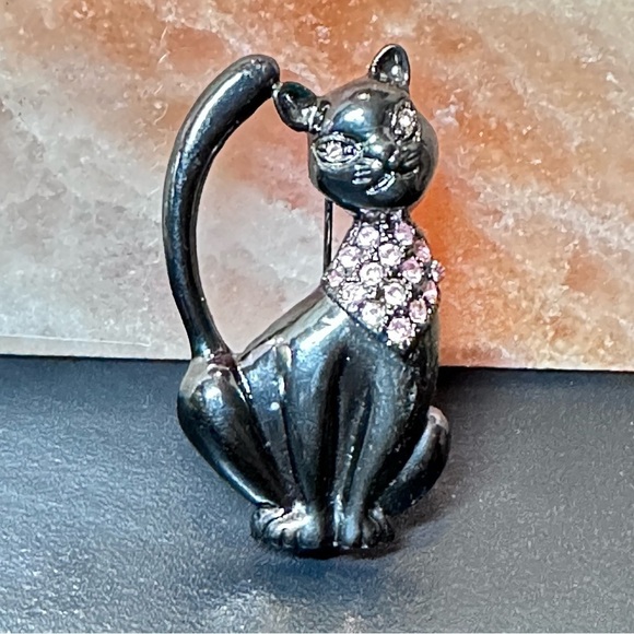 1928 Jewelry - 1928 Black Cat Brooch, Enamel Rhinestone Embellishments 1831 R
